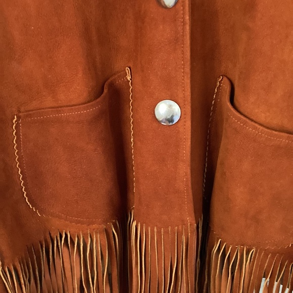 Vintage Caramel Suede Leather Fringe Western Jacket with Snap Closure - Picture 9 of 13
